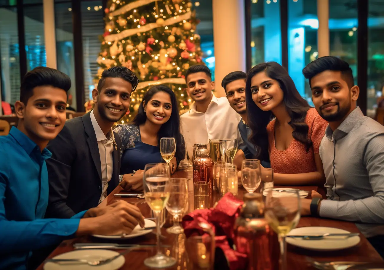 People enjoying a festive dinner.